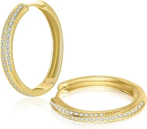 14K Gold Hoop Earrings for Womens, 14K Gold Earrings, 25mm Hypoallergenic Lightweight Thick Small Hoop Earring with Round Cubic Zirconia, 14K Gold Plated 925 Sterling Silver