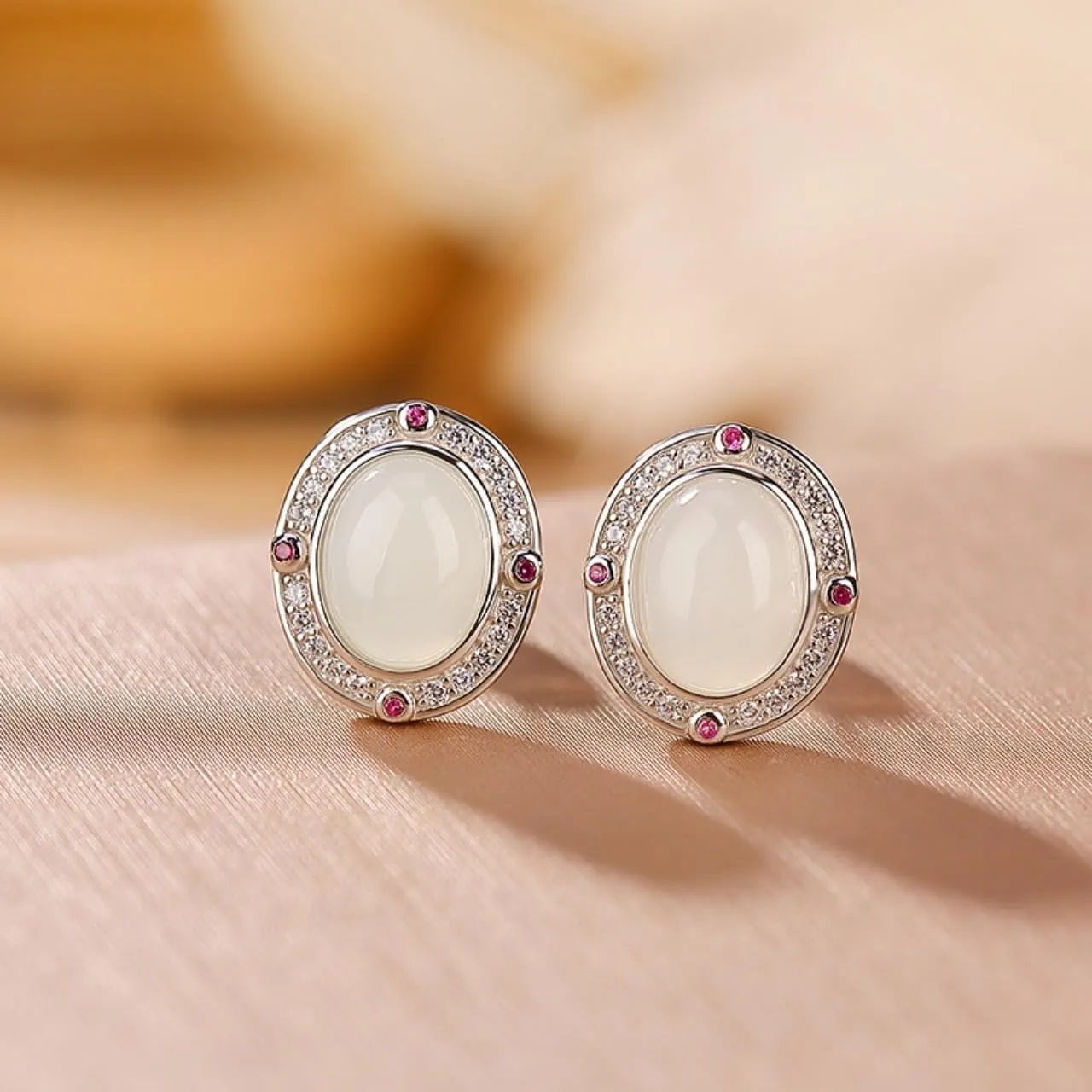 14K Gold Oval Hetian Jade Stud Earrings for Women, Retro and Minimalist Aesthetic, Unique Gift for Mom