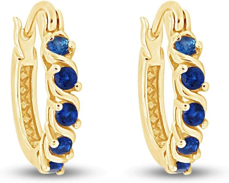 14K Gold Plated 925 Sterling Silver Round Cut Simulated Blue Sapphire Clarity Of VVS1-VVS2 Dainty Tiny Hoop Earrings Minimalist | Delicate Jewelry, Gift For Her