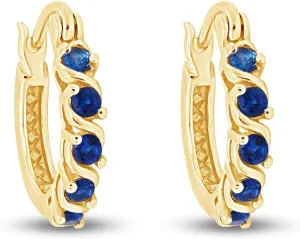 14K Gold Plated 925 Sterling Silver Round Cut Simulated Blue Sapphire Clarity Of VVS1-VVS2 Dainty Tiny Hoop Earrings Minimalist | Delicate Jewelry, Gift For Her