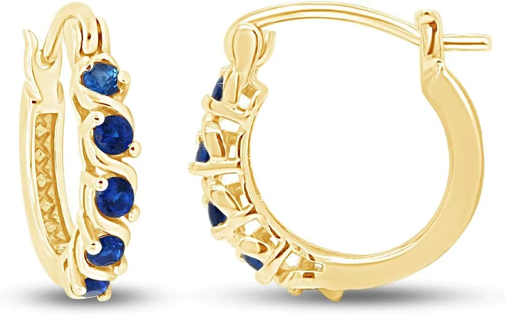 14K Gold Plated 925 Sterling Silver Round Cut Simulated Blue Sapphire Clarity Of VVS1-VVS2 Dainty Tiny Hoop Earrings Minimalist | Delicate Jewelry, Gift For Her
