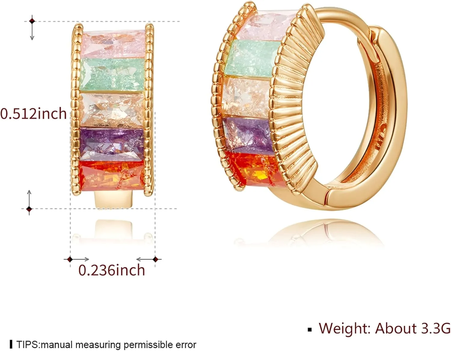 14K Gold Plated Cubic Zirconia Hoop Earrings,Three Row Diamon | Arrows | Double Row of Diamonds Huggie Earrings for Women