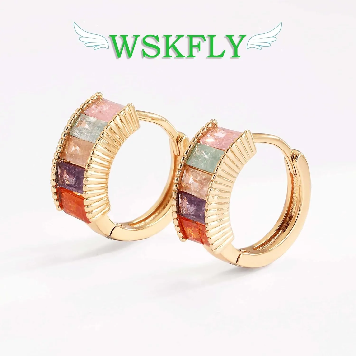 14K Gold Plated Cubic Zirconia Hoop Earrings,Three Row Diamon | Arrows | Double Row of Diamonds Huggie Earrings for Women