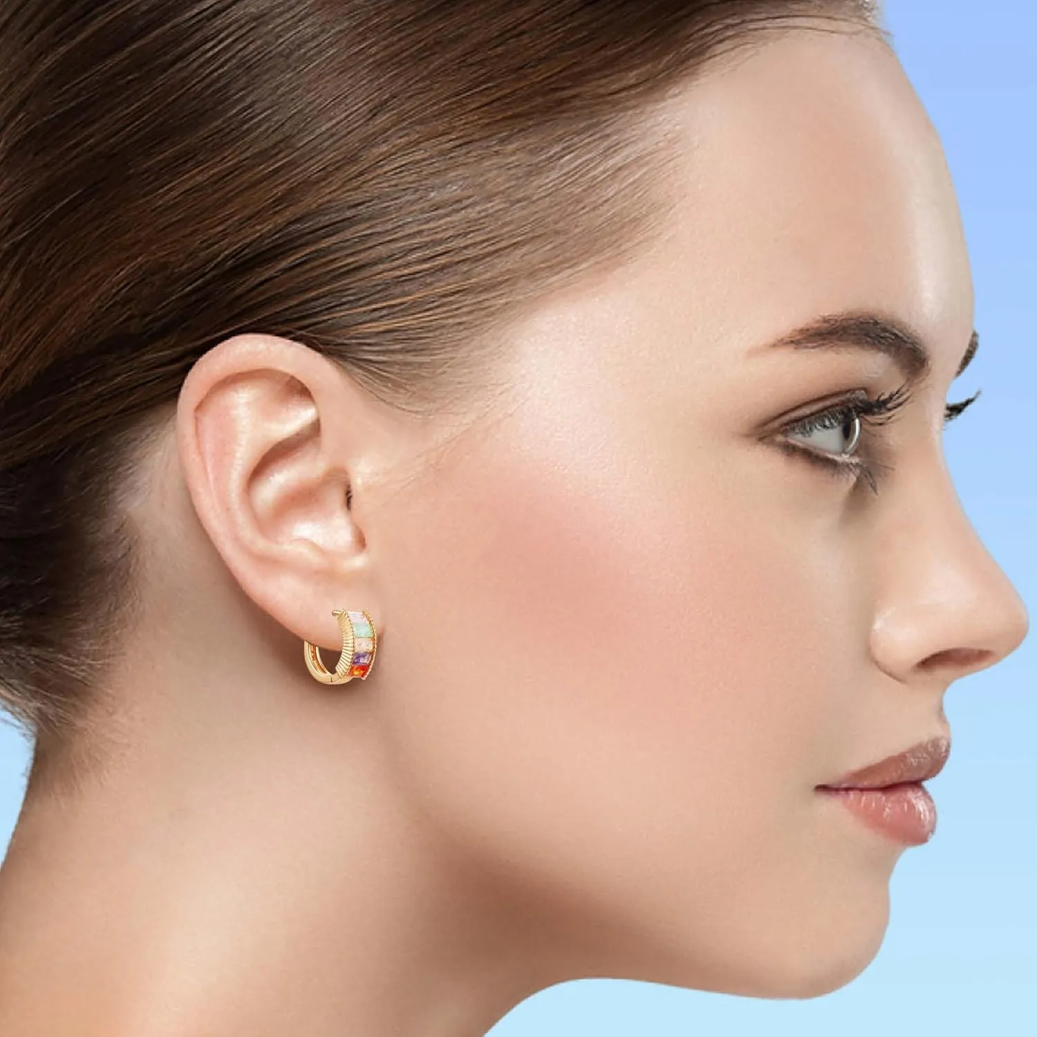 14K Gold Plated Cubic Zirconia Hoop Earrings,Three Row Diamon | Arrows | Double Row of Diamonds Huggie Earrings for Women
