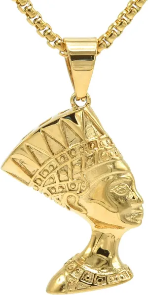14K Gold Plated Egyptian Queen Nefertiti Unisex Pendant Necklace (Gold Color 2)