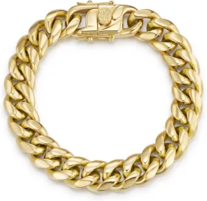 14K Gold Plated Miami Cuban Link Bracelet for Men, 12MM 316L Stainless Steel Chain for Women, Gift for Christmas Valentine's Day(Delicate Packing, Double Safety Clasp)