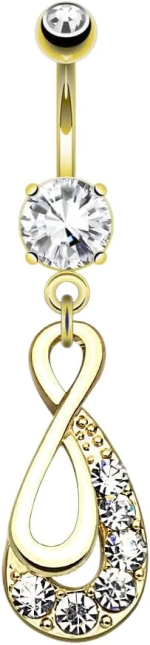 14K Gold Plated or Rose Gold Infinity Drop CZ Dangle Belly Button Navel Ring 14G Gold Body Unique Jewelry Delicate Design Piercing Steel Surgical For Women