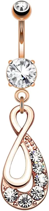 14K Gold Plated or Rose Gold Infinity Drop CZ Dangle Belly Button Navel Ring 14G Rose Gold Body Unique Jewelry Delicate Design Piercing Steel Surgical For Women