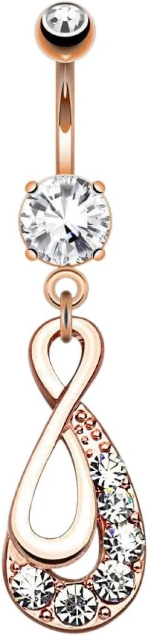 14K Gold Plated or Rose Gold Infinity Drop CZ Dangle Belly Button Navel Ring 14G Rose Gold Body Unique Jewelry Delicate Design Piercing Steel Surgical For Women
