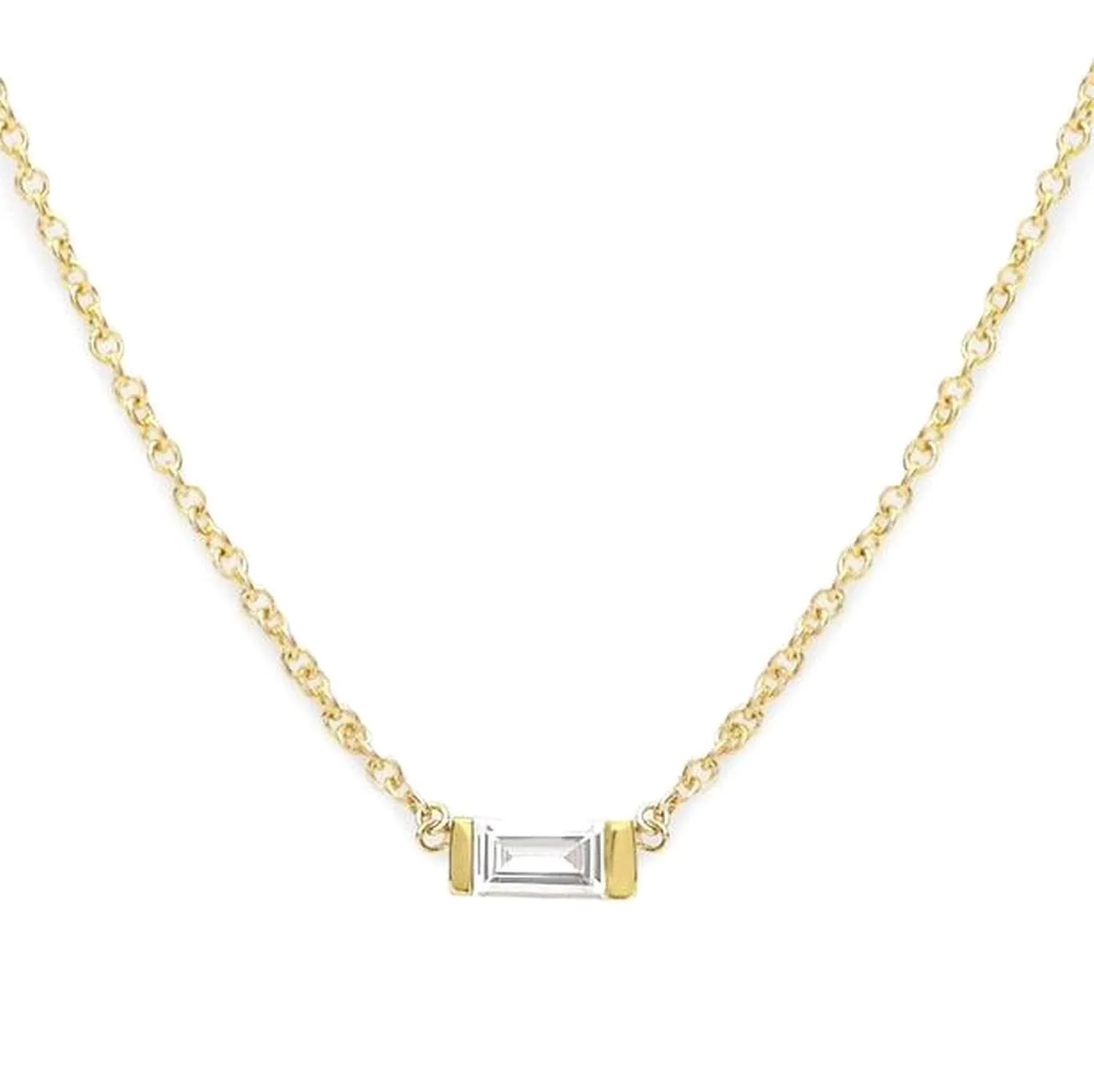14k Gold Solitaire Baguette Diamond Necklace - 0.15ct Genuine Diamond - Minimalist Dainty Choker - Ideal Gift for Her, Wedding, Christmas, Valentines - Adjustable Chain Options