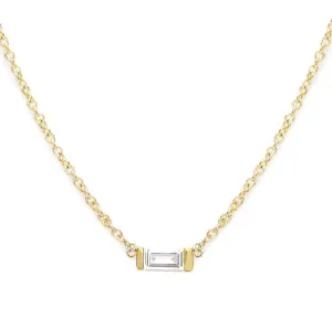 14k Gold Solitaire Baguette Diamond Necklace - 0.15ct Genuine Diamond - Minimalist Dainty Choker - Ideal Gift for Her, Wedding, Christmas, Valentines - Adjustable Chain Options
