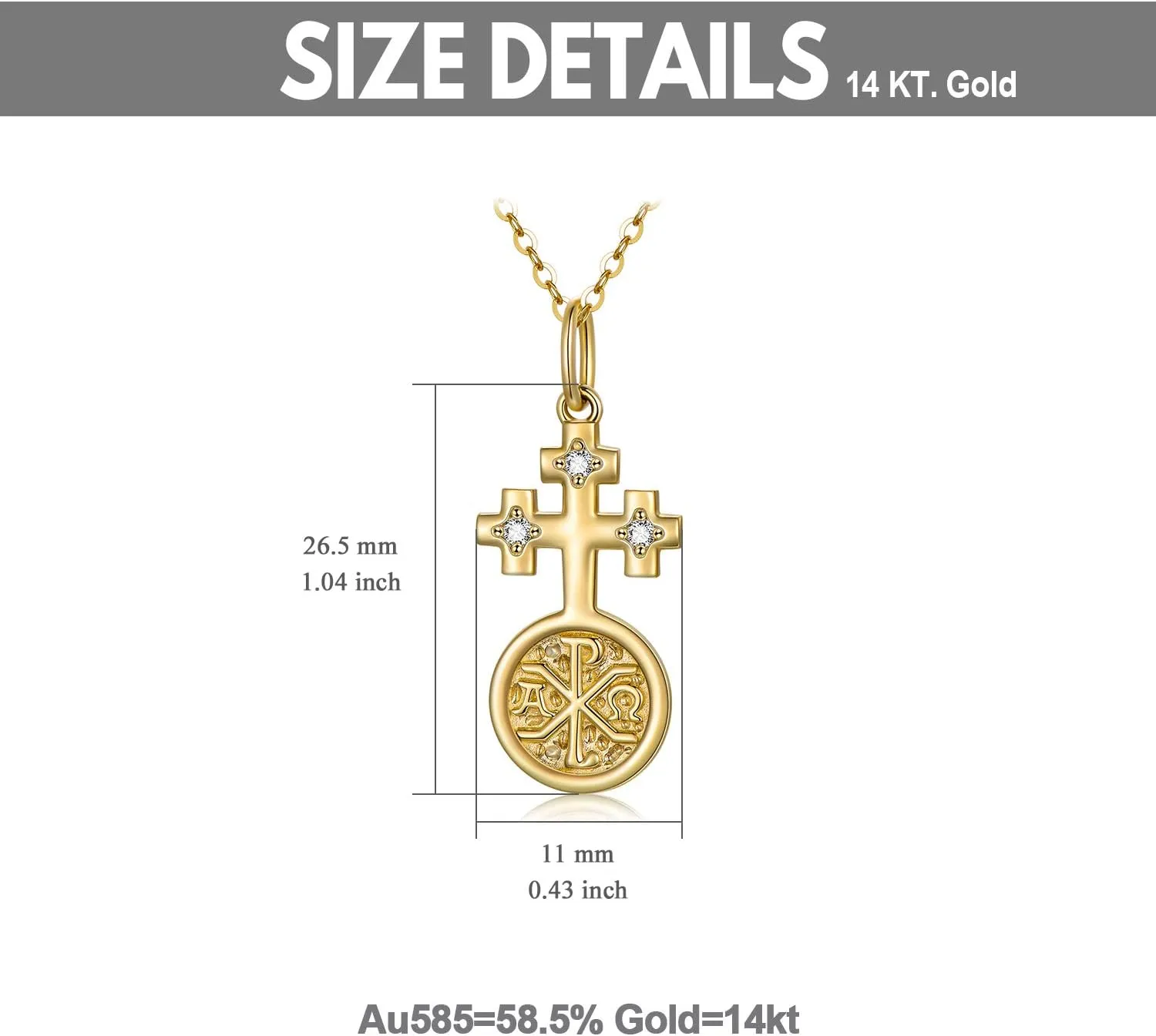 14K Real Gold Cross Necklace for Women, Delicate Gold Blessed Faith Cross Pendant Alpha and Omega Anniversary Love Jewelry Gift for Her, 16" 2"