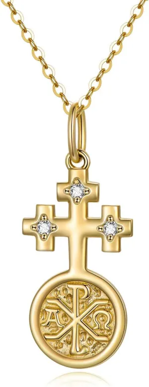 14K Real Gold Cross Necklace for Women, Delicate Gold Blessed Faith Cross Pendant Alpha and Omega Anniversary Love Jewelry Gift for Her, 16" 2"