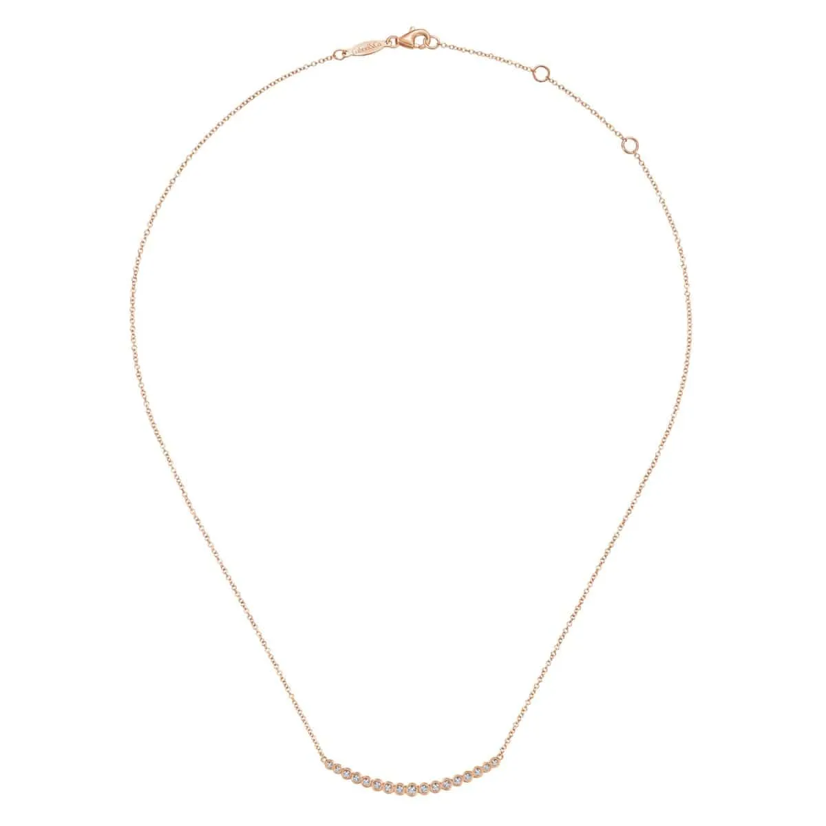 14K Rose Gold Curved Bar Necklace with Round Diamonds - NK5796K45JJ