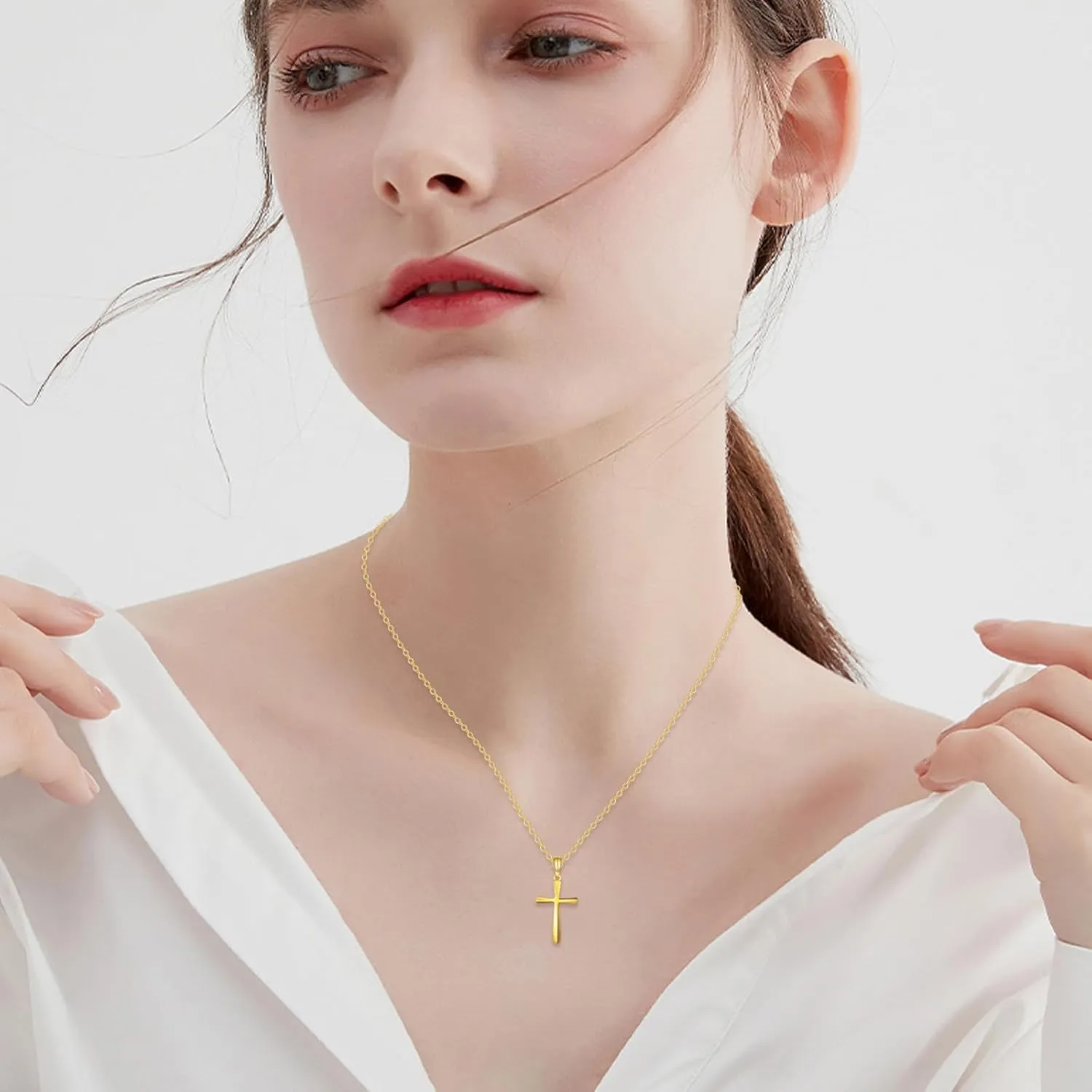 14K Solid Gold Cross/Hecate Necklace for Women Delicate Gold Tree of Life Cross Pendant Necklace Religious Jewelry Gifts for Girl Wife Mom