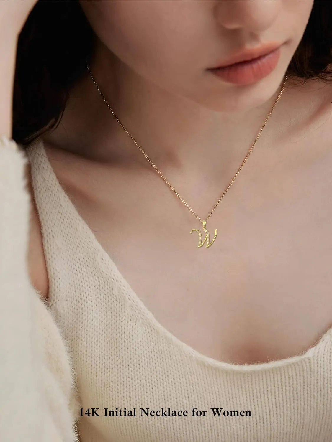 14K Solid Gold Initial A to Z Necklaces for Women, Moissanite Diamond Letter Pendant Small Aphabet Jewelry Christmas Gifts for Her Women, Gifts for Graduation Birthday Mothers Day, Initial Charm with D Color VVSI Moissanite,16 2 Inch