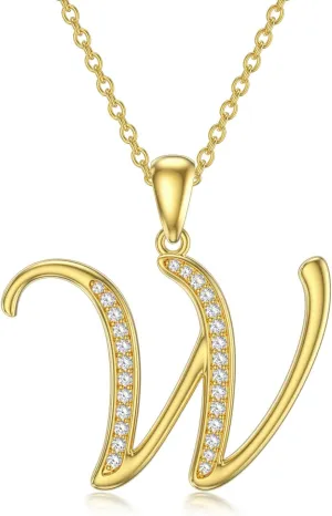 14K Solid Gold Initial A to Z Necklaces for Women, Moissanite Diamond Letter Pendant Small Aphabet Jewelry Christmas Gifts for Her Women, Gifts for Graduation Birthday Mothers Day, Initial Charm with D Color VVSI Moissanite,16 2 Inch