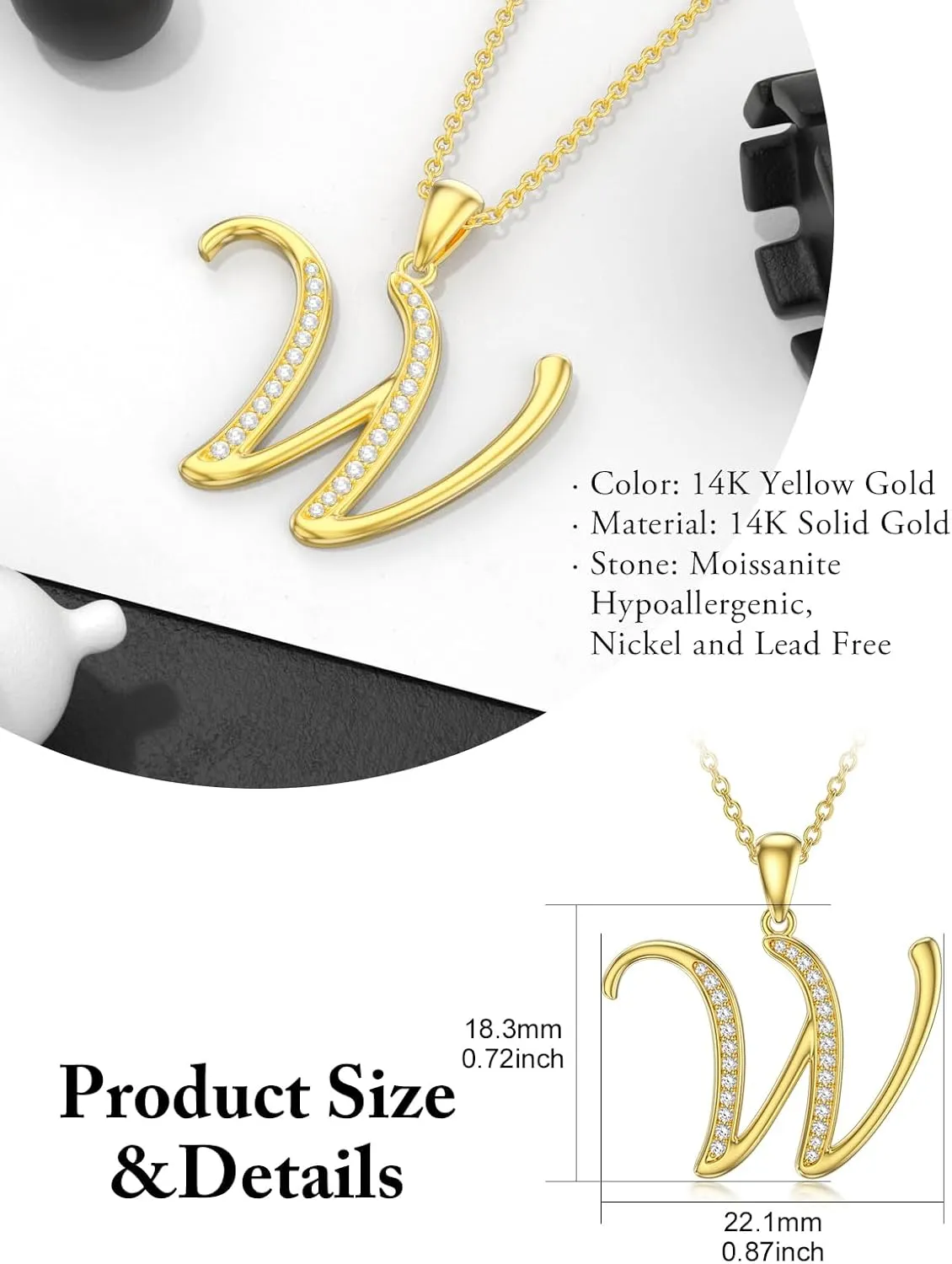 14K Solid Gold Initial A to Z Necklaces for Women, Moissanite Diamond Letter Pendant Small Aphabet Jewelry Christmas Gifts for Her Women, Gifts for Graduation Birthday Mothers Day, Initial Charm with D Color VVSI Moissanite,16 2 Inch