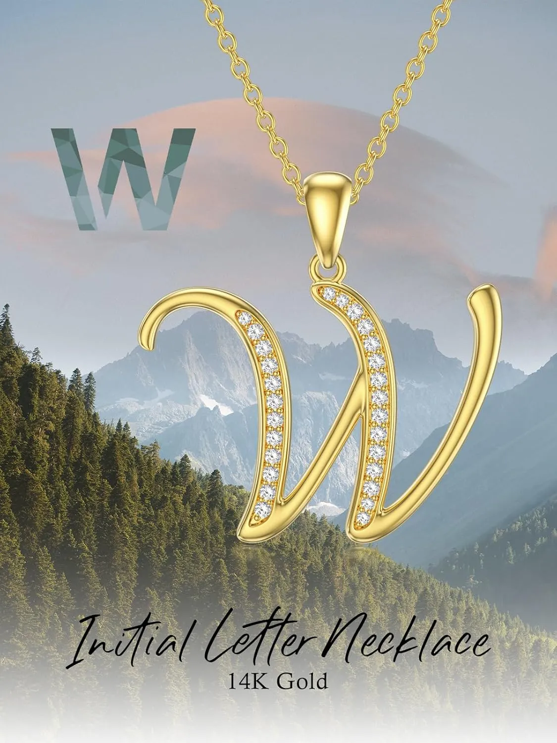 14K Solid Gold Initial A to Z Necklaces for Women, Moissanite Diamond Letter Pendant Small Aphabet Jewelry Christmas Gifts for Her Women, Gifts for Graduation Birthday Mothers Day, Initial Charm with D Color VVSI Moissanite,16 2 Inch