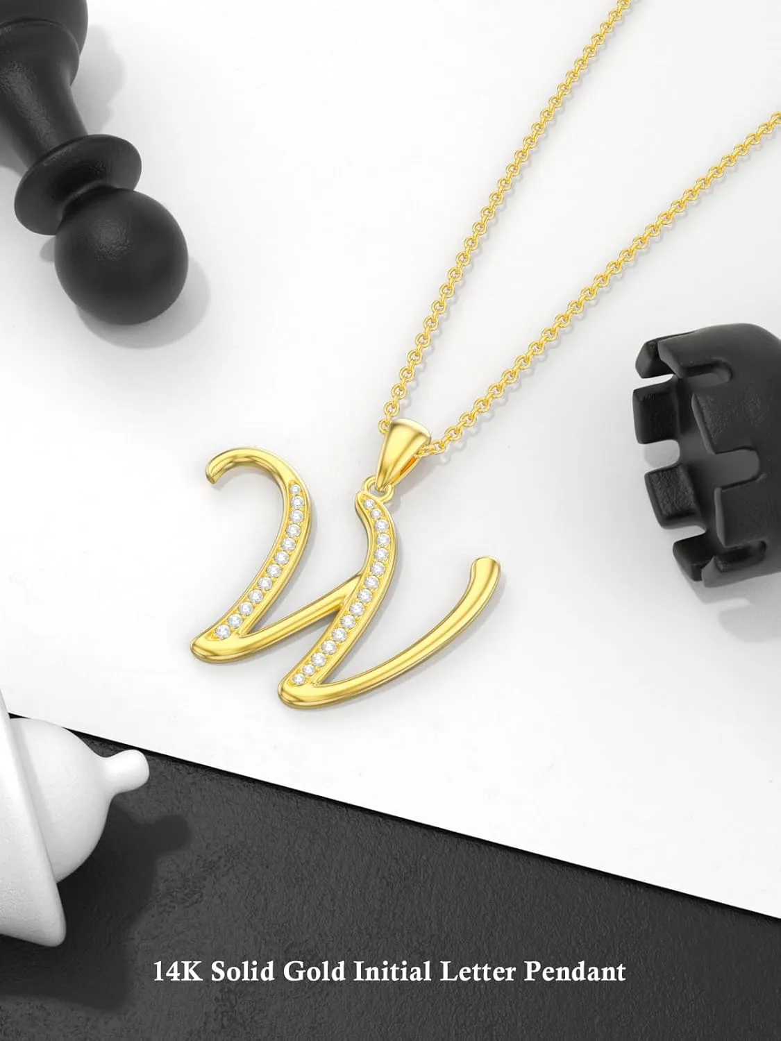14K Solid Gold Initial A to Z Necklaces for Women, Moissanite Diamond Letter Pendant Small Aphabet Jewelry Christmas Gifts for Her Women, Gifts for Graduation Birthday Mothers Day, Initial Charm with D Color VVSI Moissanite,16 2 Inch