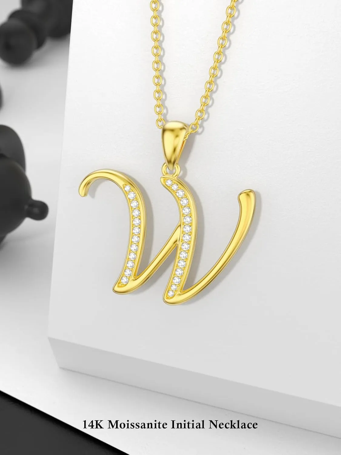 14K Solid Gold Initial A to Z Necklaces for Women, Moissanite Diamond Letter Pendant Small Aphabet Jewelry Christmas Gifts for Her Women, Gifts for Graduation Birthday Mothers Day, Initial Charm with D Color VVSI Moissanite,16 2 Inch