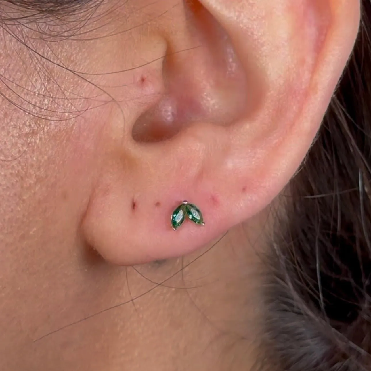 14K Solid Gold Leaf Flat Back Earring CZ Marquise Stud Earring For Women Cartilage Piercings Threaded Conch Tragus Helix Piercing Jewelry Earring for Upper Ear Minimalist SINGLE STUD or PAIR