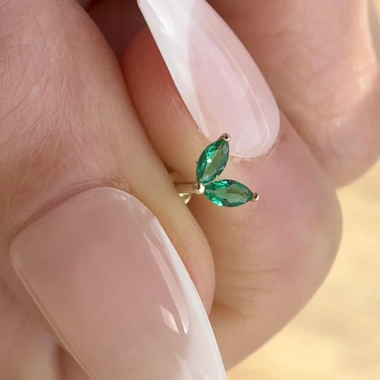 14K Solid Gold Leaf Flat Back Earring CZ Marquise Stud Earring For Women Cartilage Piercings Threaded Conch Tragus Helix Piercing Jewelry Earring for Upper Ear Minimalist SINGLE STUD or PAIR