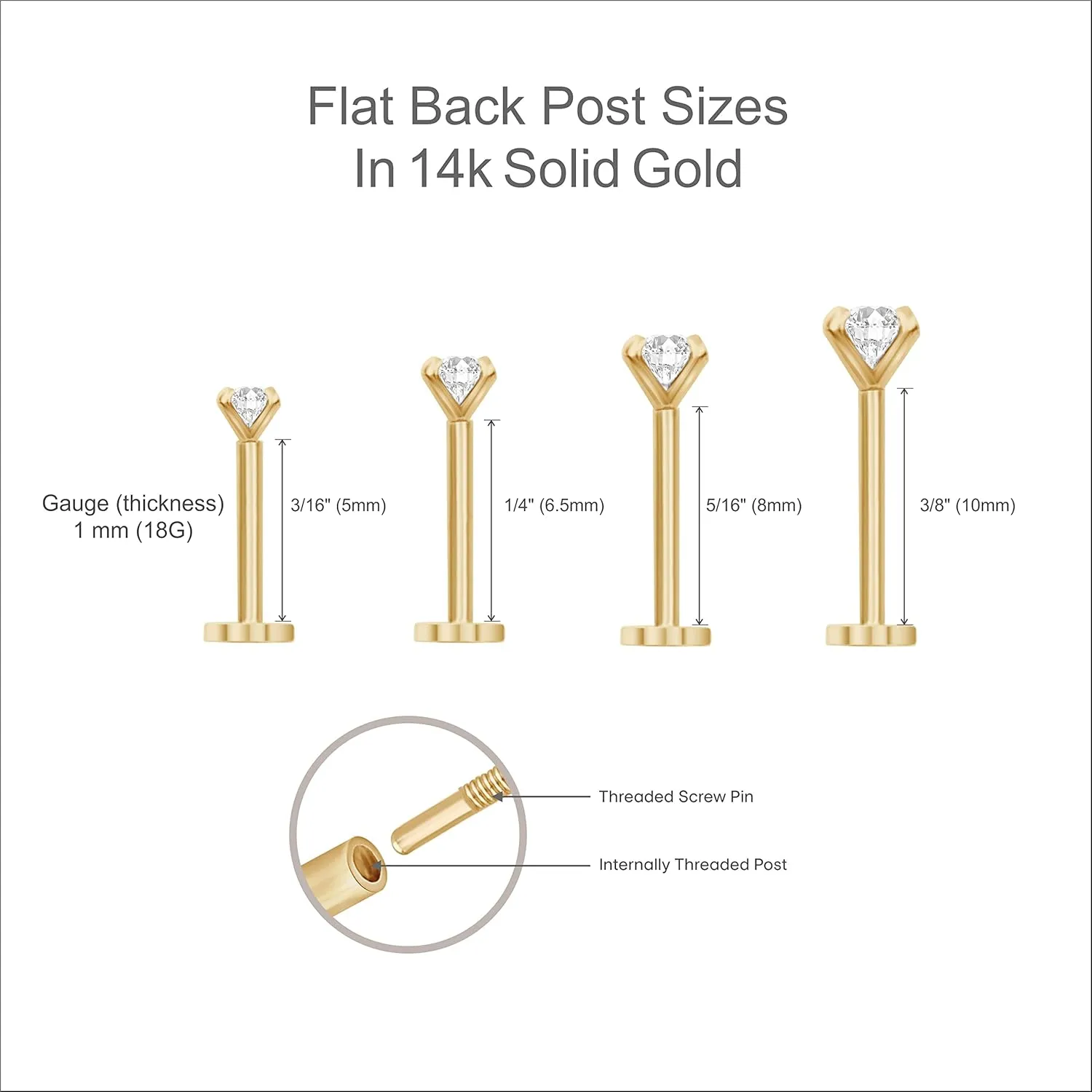 14K Solid Gold Leaf Flat Back Earring CZ Marquise Stud Earring For Women Cartilage Piercings Threaded Conch Tragus Helix Piercing Jewelry Earring for Upper Ear Minimalist SINGLE STUD or PAIR