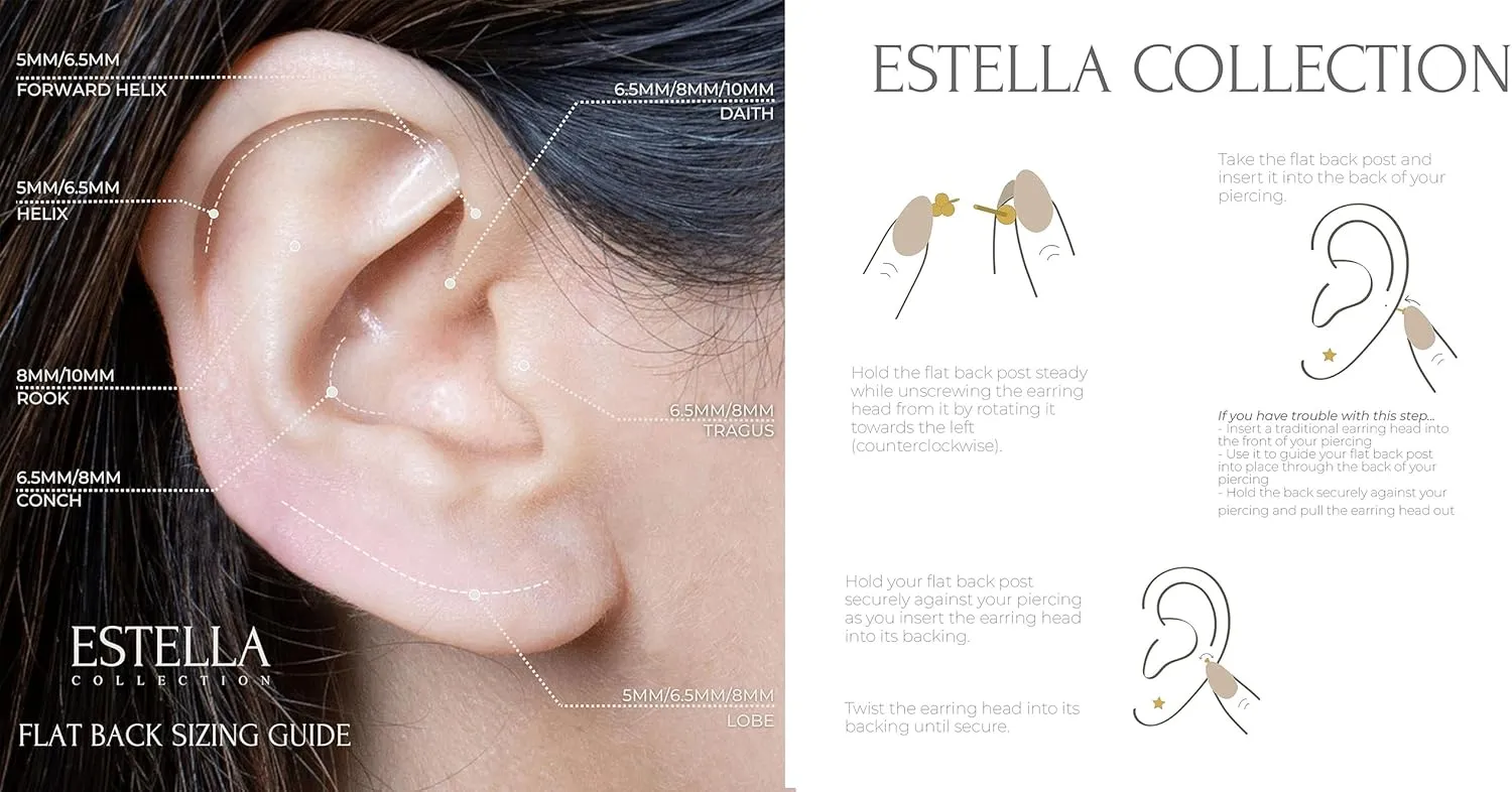 14K Solid Gold Leaf Flat Back Earring CZ Marquise Stud Earring For Women Cartilage Piercings Threaded Conch Tragus Helix Piercing Jewelry Earring for Upper Ear Minimalist SINGLE STUD or PAIR