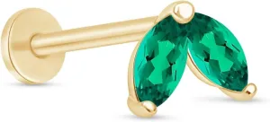 14K Solid Gold Leaf Flat Back Earring CZ Marquise Stud Earring For Women Cartilage Piercings Threaded Conch Tragus Helix Piercing Jewelry Earring for Upper Ear Minimalist SINGLE STUD or PAIR