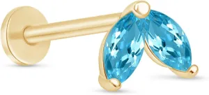 14K Solid Gold Leaf Flat Back Earring CZ Marquise Stud Earring For Women Cartilage Piercings Threaded Conch Tragus Helix Piercing Jewelry Earring for Upper Ear Minimalist SINGLE STUD or PAIR