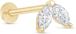 14K Solid Gold Leaf Flat Back Earring CZ Marquise Stud Earring For Women Cartilage Piercings Threaded Conch Tragus Helix Piercing Jewelry Earring for Upper Ear Minimalist SINGLE STUD or PAIR