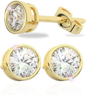 14K Solid Gold Moissanite Bezel Stud Earrings for Women | 0.50 to 2.00 CTW | Round Cut | Push Back or Screw Back | White or Yellow Gold | Made in USA | By Adora Fine Jewelry