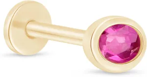14K Solid Gold Oval Cubic Zirconia Flat Back Stud Earring for Women Cartilage Piercings Threaded Tragus Helix Piercing Jewelry Sensitive Ears Nose Ring Earring for for Upper Ear Small SINGLE STUD/PAIR
