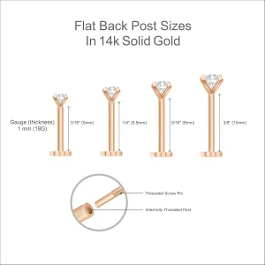 14K Solid Gold SINGLE Stud Earring for Men and Women - Spike Design Hypoallergenic Earring for Sensitive Ears - Flat Back Cartilage Earring - Minimalist Jewelry for Tragus, Lobe, Helix Piercing