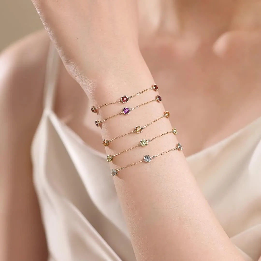 14K Solid Yellow Gold 1 cttw Natural Gemstone Dainty Delicate Petite Station Bracelet Birthstone Fine Jewelry Anniversary Christmas Holiday Gifts For Women, 6 1.2 Inch