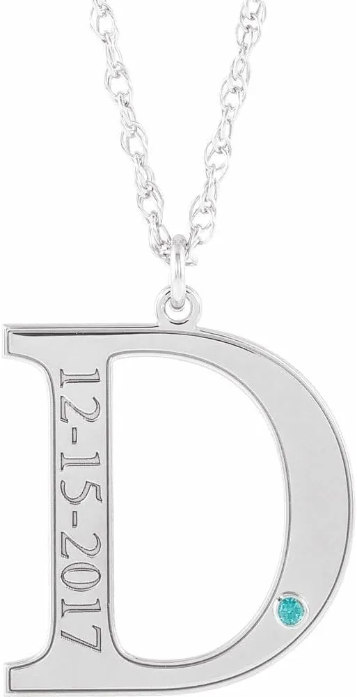 14k White Gold Round Shape December Engraveable Birthstone Initial D Personalized Necklace Fine Jewelry for Women Gifts for Her (18x18mm), 18"