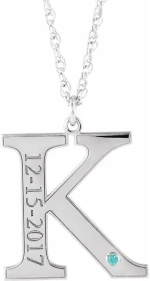 14k White Gold Round Shape December Engraveable Birthstone Initial K Personalized Necklace Fine Jewelry for Women Gifts for Her (18x18mm), 18"