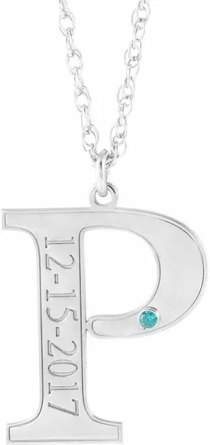 14k White Gold Round Shape December Engraveable Birthstone Initial P Personalized Necklace Fine Jewelry for Women Gifts for Her (18x16mm), 18"
