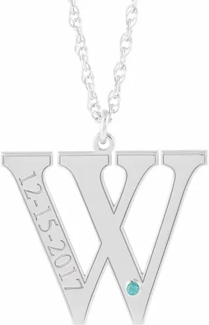 14k White Gold Round Shape December Engraveable Birthstone Initial W Personalized Necklace Fine Jewelry for Women Gifts for Her (18x22mm), 18"