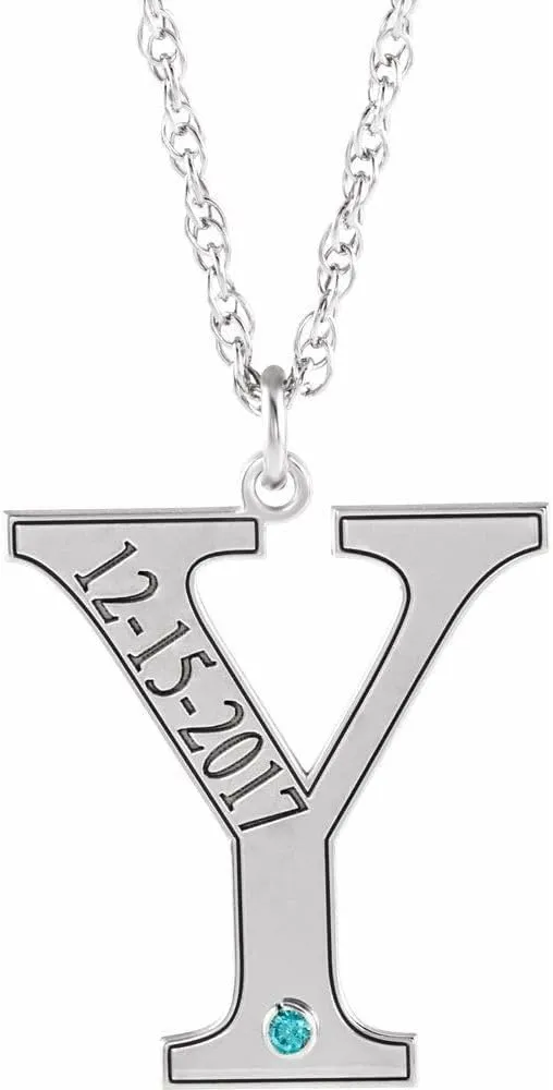 14k White Gold Round Shape December Engraveable Birthstone Initial Y Personalized Necklace Fine Jewelry for Women Gifts for Her (18x17mm), 18"