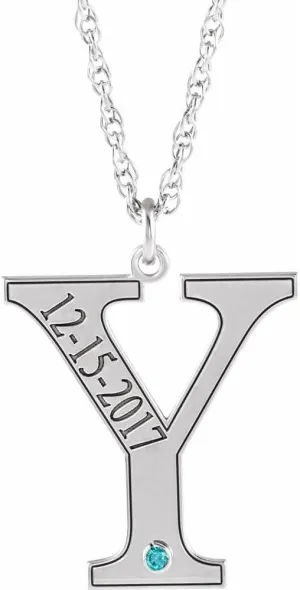 14k White Gold Round Shape December Engraveable Birthstone Initial Y Personalized Necklace Fine Jewelry for Women Gifts for Her (18x17mm), 18"