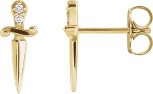 14k Yellow Gold .025 CTW Natural Diamond Dagger Earrings Unique