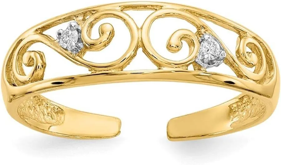 14k Yellow Gold .02ct Diamond Scroll Toe Ring