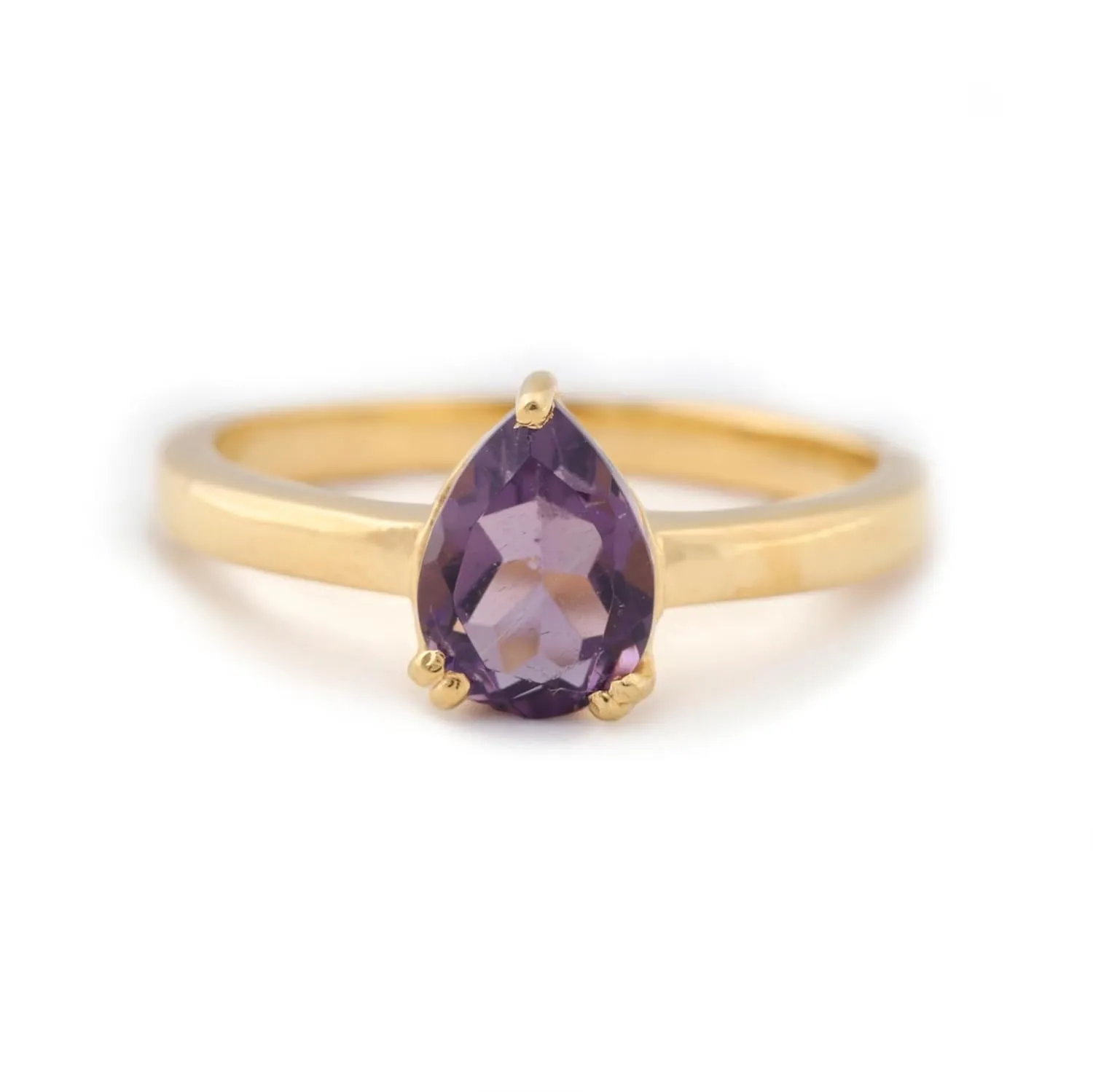 14K Yellow Gold Alexandrite Ring Purple Alexandrite Pear Shape Gemstone Ring June Birthstone Jewelry For Wife Solitaire Promise Ring Gift For Her BY ABESTJEWELRY