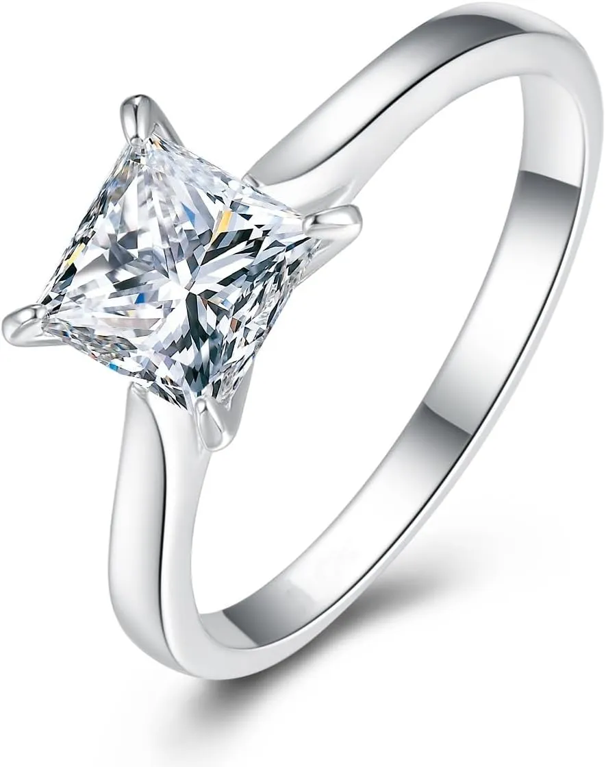 1.5 CT Princess Cut Engagement Rings for Women Silver Cubic Zirconia Promise Ring CZ Wedding Rings for Women Christmas Birthday Jewelry Gifts for Her Girlfriend Size 5-10