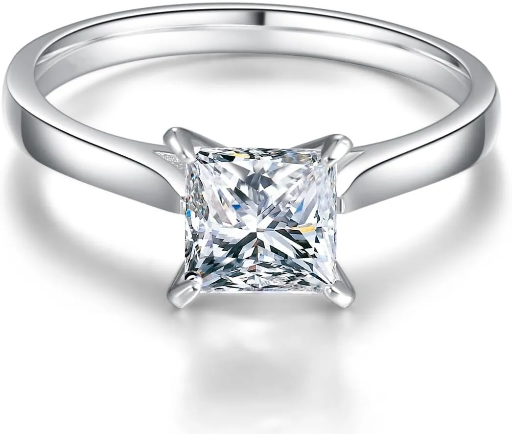 1.5 CT Princess Cut Engagement Rings for Women Silver Cubic Zirconia Promise Ring CZ Wedding Rings for Women Christmas Birthday Jewelry Gifts for Her Girlfriend Size 5-10