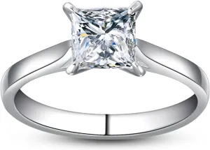 1.5 CT Princess Cut Engagement Rings for Women Silver Cubic Zirconia Promise Ring CZ Wedding Rings for Women Christmas Birthday Jewelry Gifts for Her Girlfriend Size 5-10