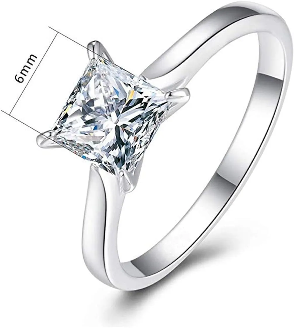1.5 CT Princess Cut Engagement Rings for Women Silver Cubic Zirconia Promise Ring CZ Wedding Rings for Women Christmas Birthday Jewelry Gifts for Her Girlfriend Size 5-10
