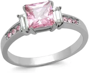 1.5 Ct Princess Cut Pink Rose Zirconia Stainless Steel Engagement Ring